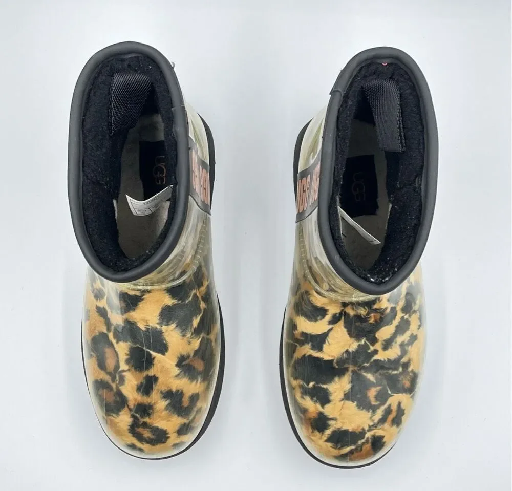 UGG Classic Clear Mini Leopard Animal Print Waterproof Boots Women Size US 6
